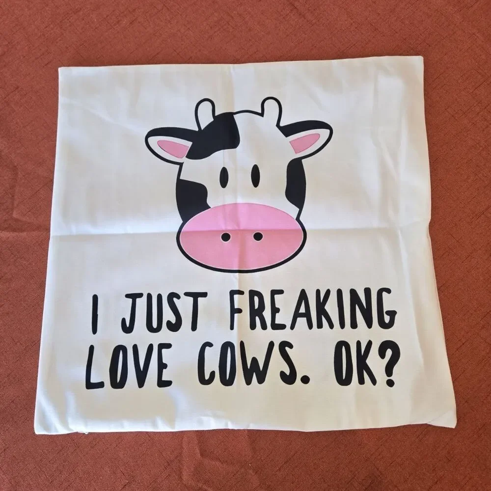 Cow Graphic Print Pillow Cover 18x18 Square Polyester Zip, Machine Wash